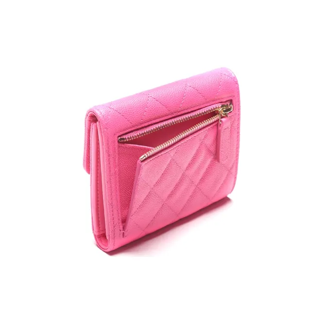 CHANEL 22K Autumn And Winter Shiny Caviar Calfskin Wallet Trumpets Women's Pink-2