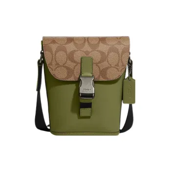 COACH Track Coated Canvas With Smooth Calfskin Shoulder Bag, Crossbody Bag Men's Khaki & Jasper
