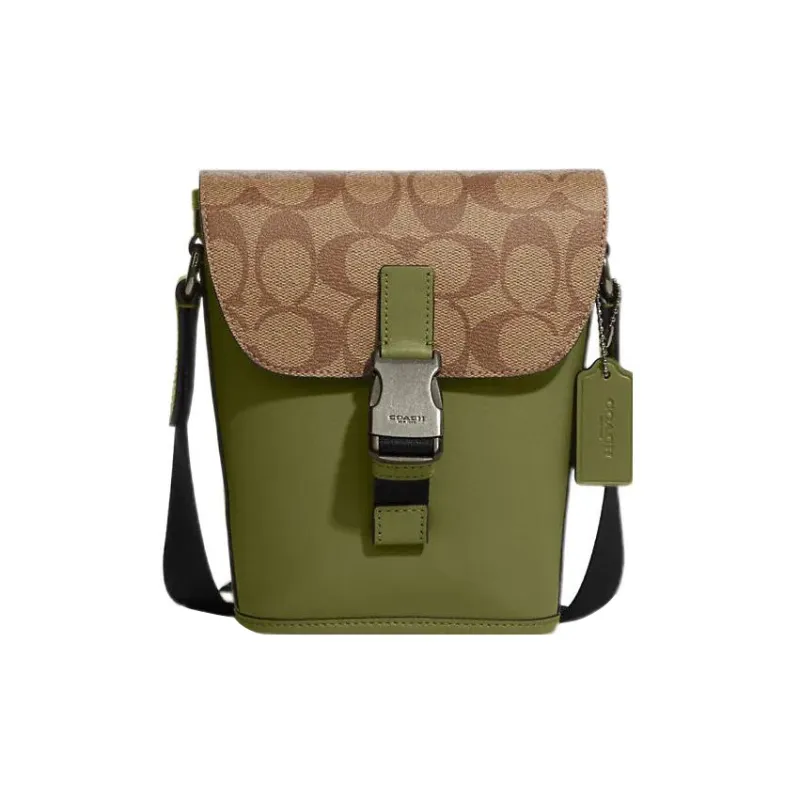 COACH Track Coated Canvas With Smooth Calfskin Shoulder Bag, Crossbody Bag Men's Khaki & Jasper-0