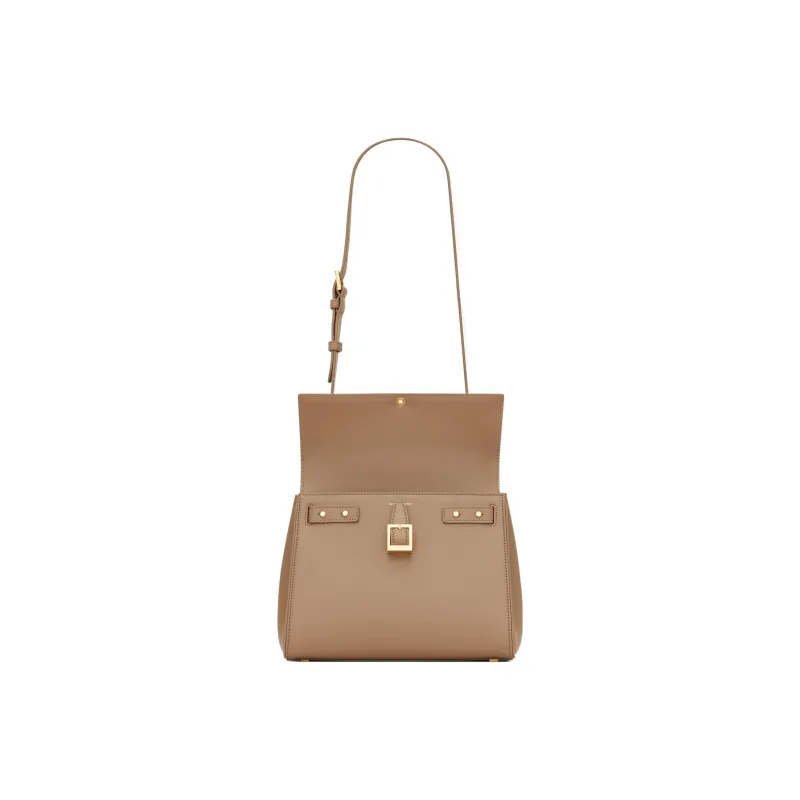 SAINT LAURENT Shiny Cow Leather Shoulder Bag Crossbody Bag Handbag Small Size Women's Taupe-5
