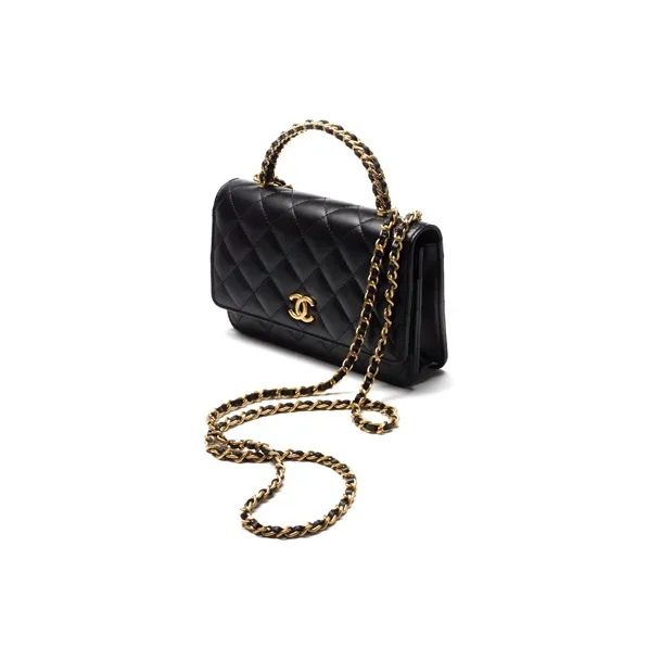 CHANEL Sheepskin And Gold Metal Kelly Handbag, Shoulder Bag, Crossbody Bag, Wallet Women's Black-1