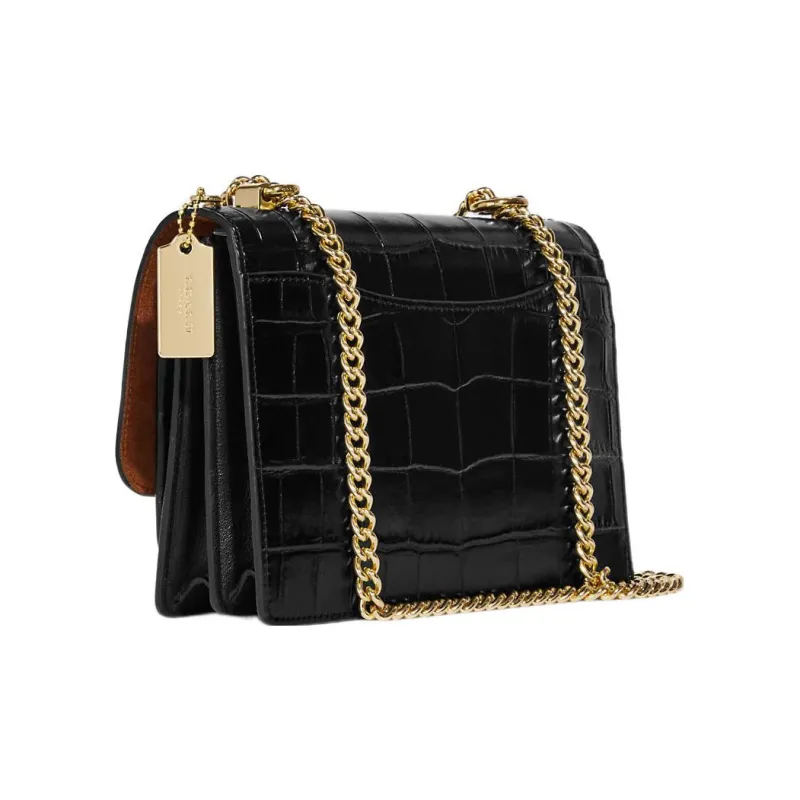 COACH Klare Crocodile Pattern Embossed Leather Small Square Bag Shoulder Bag Crossbody Bag Medium Size Women's Black-1
