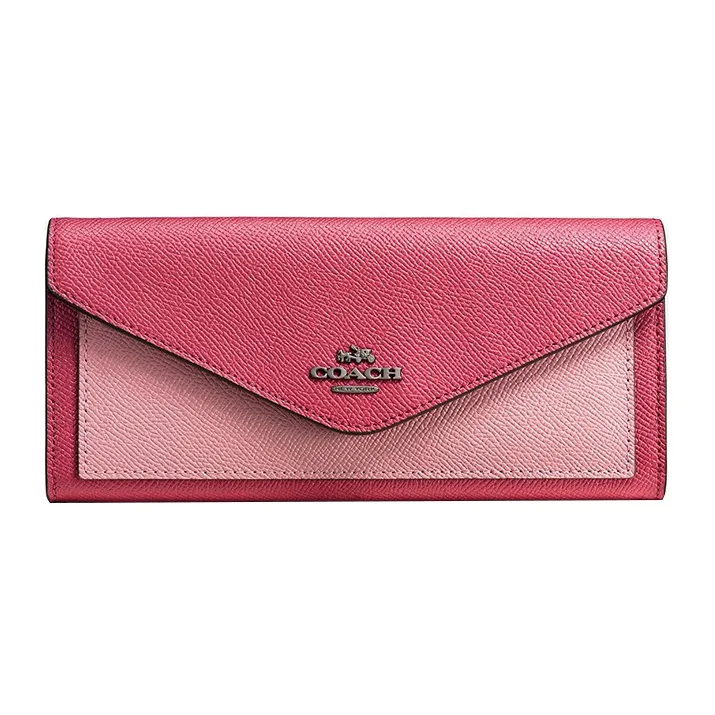 COACH Soft Wallet Soft Leather Clutches Wallets Medium Size Women's Pink Multicolor-0