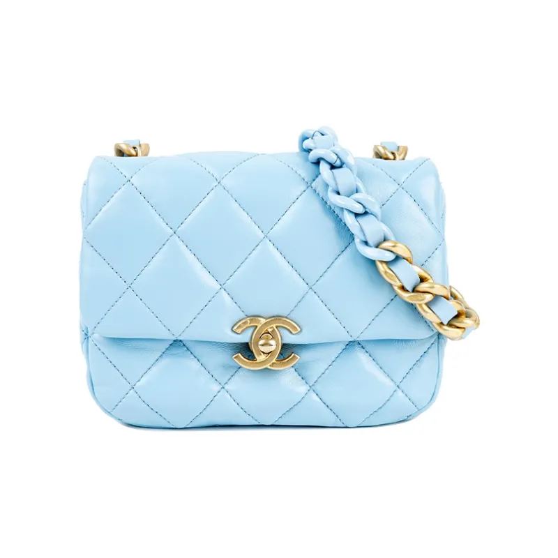 CHANEL Lambskin Mini Square Flap Bag, Flap Bag, Crossbody Bag, Shoulder Bag Mini Women's Sky Blue-0