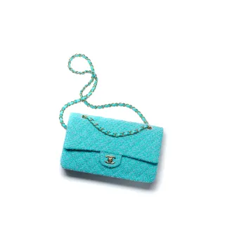 CHANEL Classic Flap CF Wool Twill Velvet Gold Metal Mouth Cover Bag Crossbody Bag Women's Turkish Blue/Light Blue