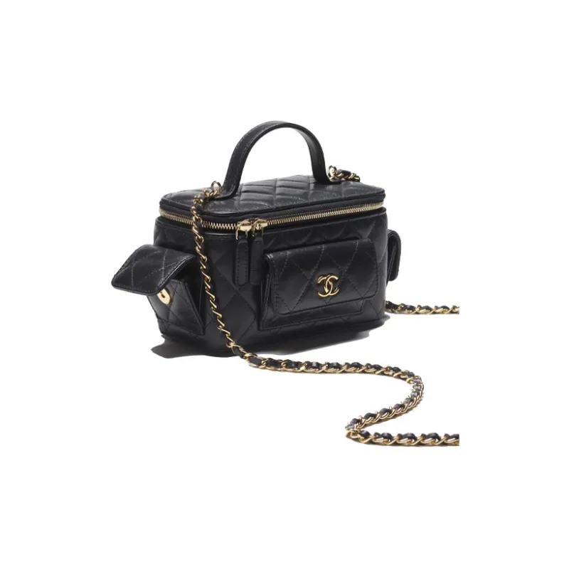 CHANEL Sheepskin Makeup Bag, Shoulder Bag, Crossbody Bag, Handbag Women's Black-2