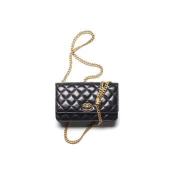 CHANEL Little Golden Ball Sheepskin Envelope Bag, Chain Wallet, Shoulder Bag, Crossbody Bag Regular Women's Black
