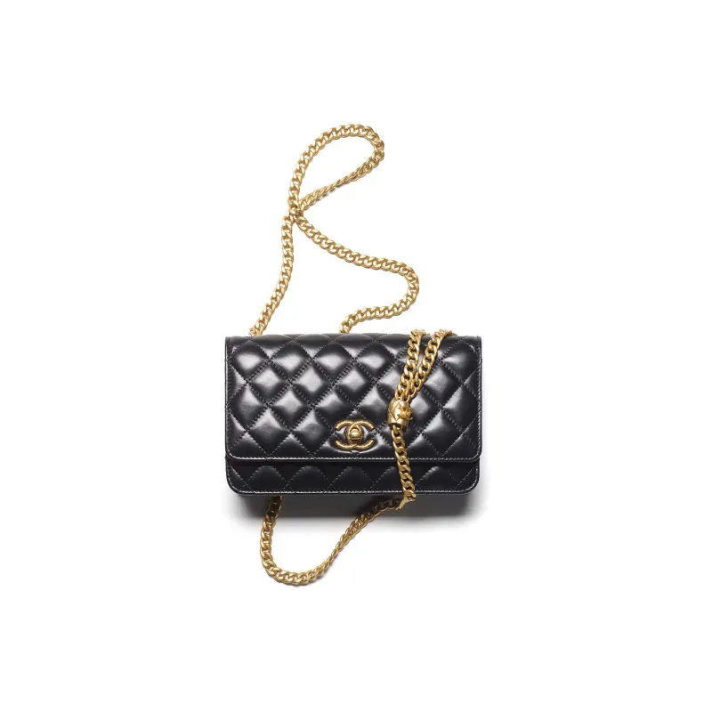 CHANEL Sheepskin Envelope Bag, Chain Wallet, Shoulder Bag, Crossbody Bag Regular Women's Black-0