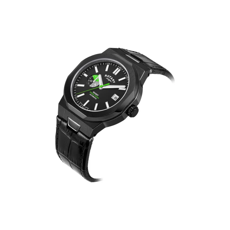 ROTARY Wrist Watch Automatic Mechanical Movement Genuine Leather Strap Black Dial Men's Watches-8