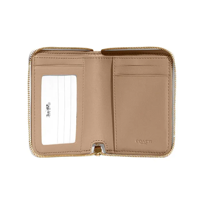 COACH Lonnie Jacquard Fabric With Cow Leather Clutch Wallet Trumpets Women's Light Khaki & White-4