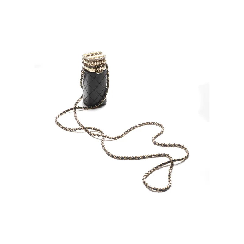 CHANEL Lambskin Rhinestone Pearl Lipstick Bag, Shoulder Bag, Crossbody Bag Women's Black-1