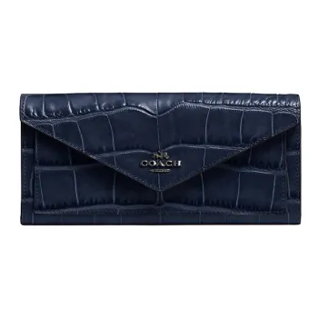 COACH Soft Wallet Patent Leather Leather Clutches Wallets Medium Size Women's Midnight Blue