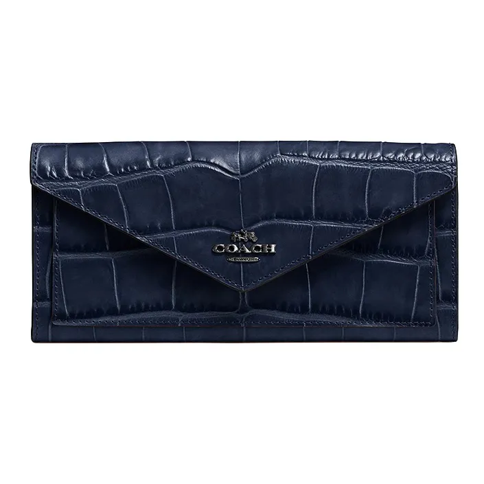 COACH Soft Wallet Patent Leather Leather Clutches Wallets Medium Size Women's Midnight Blue-0