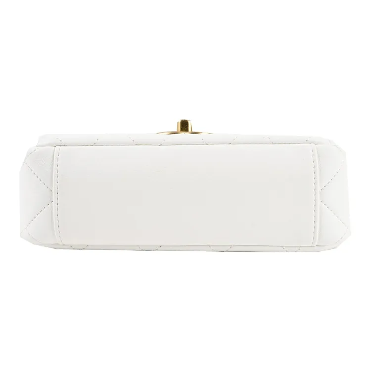 CHANEL Classic Flap CF Lambskin Handbag, Shoulder Bag, Crossbody Bag Mini Women's White-3