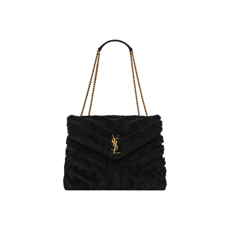 SAINT LAURENT LOULOU Calfskin With Sheepskin Suede Handbag Shoulder Bag Women's Black-0