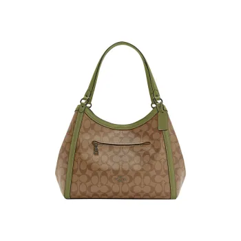 COACH Kristy With Split Cow Leather Handbag Shoulder Bag Women's Khaki Monogram Thatched Green