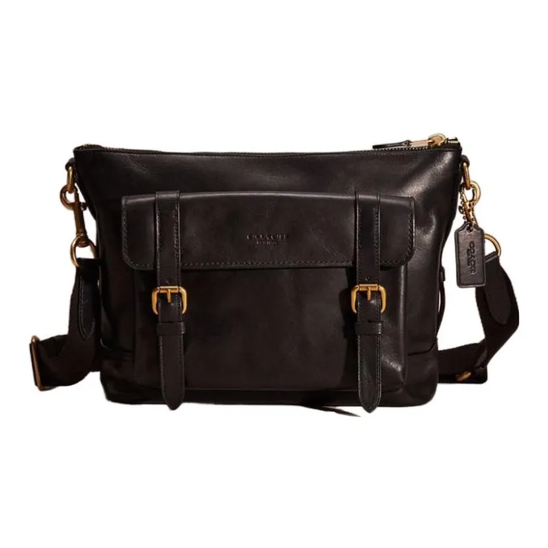 COACH Bleecker Calfskin Messenger Bag Shoulder Bag Crossbody Bag Men's Black-0