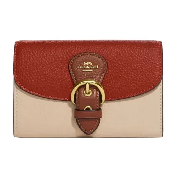 COACH Kleo Pebbled Leather Wallet Trumpets Women's Red & Apricot