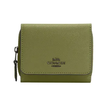 COACH Trifold Wallet Cross-Stitch Leather Coin Purses Wallets Small Size Women's Grass Green