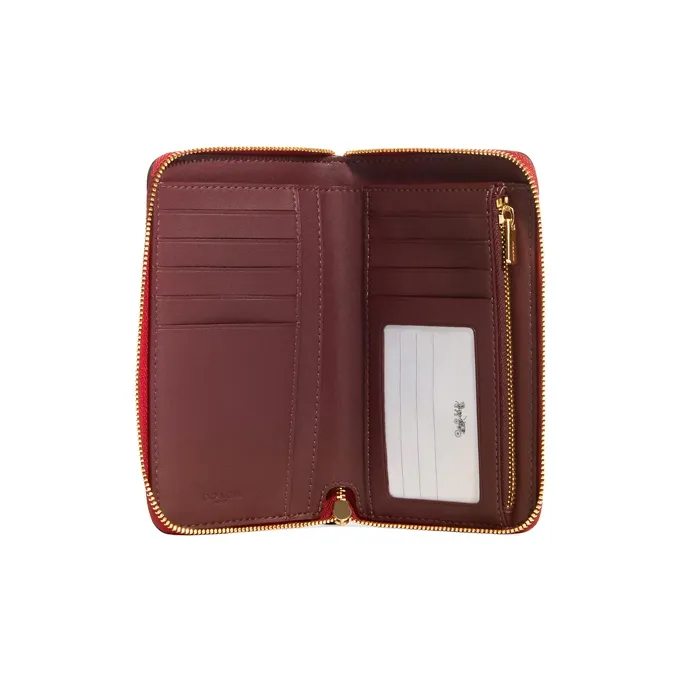 COACH Id Zip Wallet Smooth Calfskin Patchwork Leather Clutches Card Holder Wallet Medium Size Women's Red-3