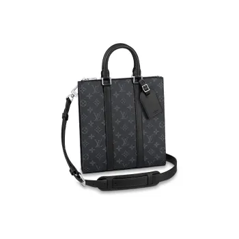 LOUIS VUITTON Sac Plat Coated Canvas Cow Leather Patchwork Trim Handbag Shoulder Bag Crossbody Bag Regular Men's Black