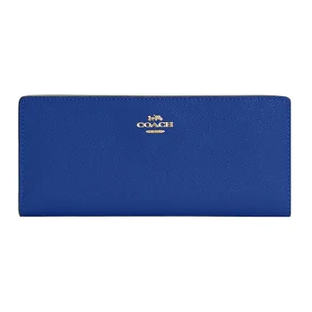 COACH Slim Wallet Cross-Stitch Leather Card Holder Wallet Women's Blue