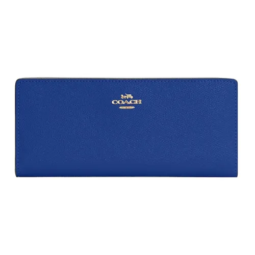 COACH Slim Wallet Cross-Stitch Leather Card Holder Wallet Women's Blue