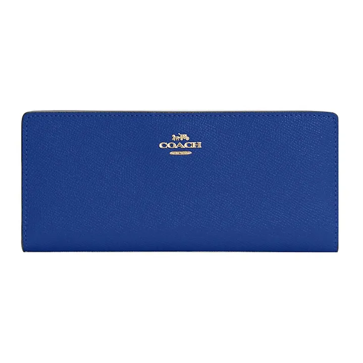 COACH Slim Wallet Cross-Stitch Leather Card Holder Wallet Women's Blue-0