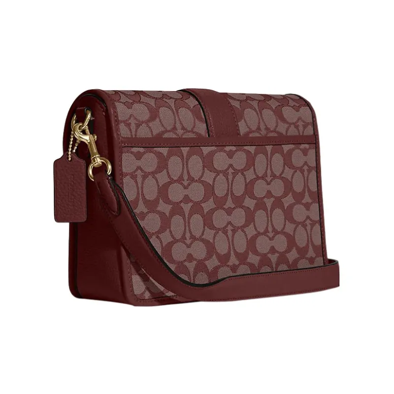 COACH Lonnie Jacquard Fabric With Pebbled Leather Shoulder Bag, Crossbody Bag Medium Size Women's Brown Red-2