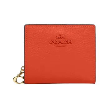 COACH Snap Wallet Refined Pebble Leather Card Holder Wallet Small Size Women's Mango Red