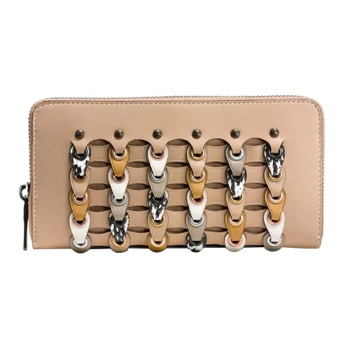 COACH Accordion Zip Leather Clutches Card Holder Wallet Small Size Women's Khaki