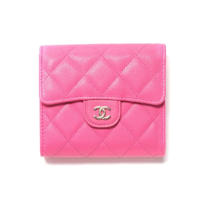 CHANEL 22K Autumn And Winter Shiny Caviar Calfskin Wallet Trumpets Women's Pink-0
