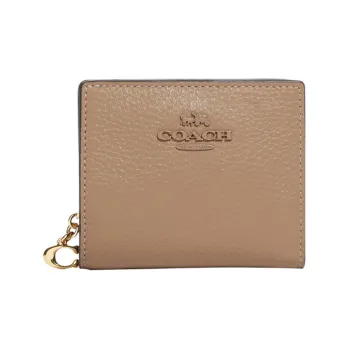 COACH Snap Wallet Refined Pebble Leather Card Holder Wallet Small Size Women's Gray