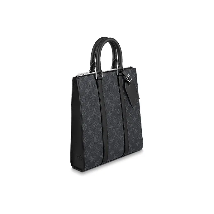LOUIS VUITTON Sac Plat Coated Canvas Cow Leather Patchwork Trim Handbag Shoulder Bag Crossbody Bag Regular Men's Black-1