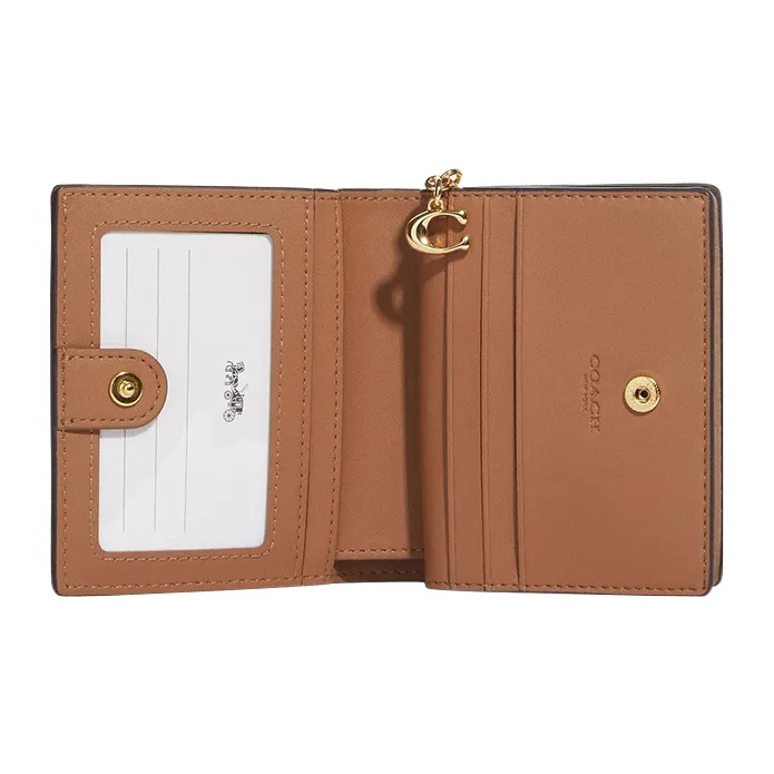 COACH Snap Wallet Refined Pebble Leather Card Holder Wallet Small Size Women's Gray-1