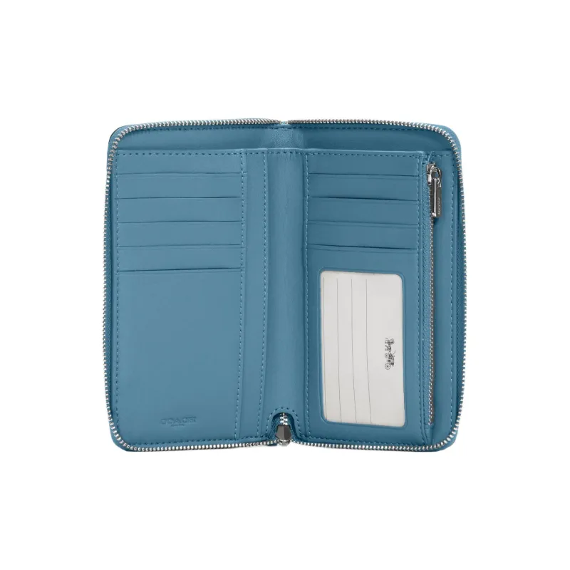 COACH Id Zip Wallet Refined Pebble Leather Clutches Card Holder Wallet Medium Size Women's Light Blue-1