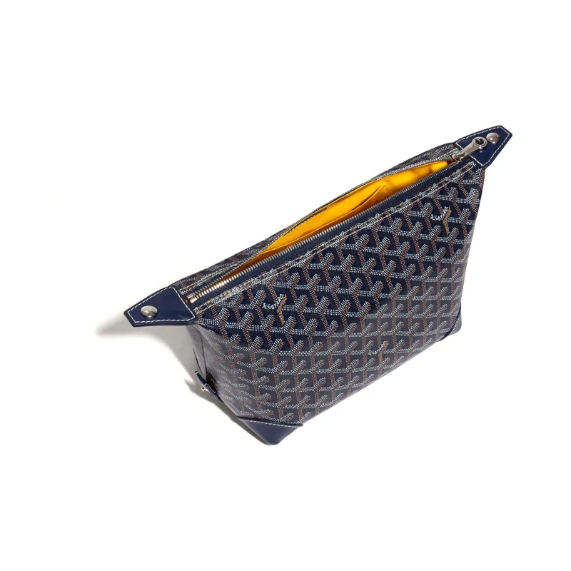 GOYARD Canvas With Heifer Skin Travel Bag Toiletry Bag Unisex Marine Blue-2
