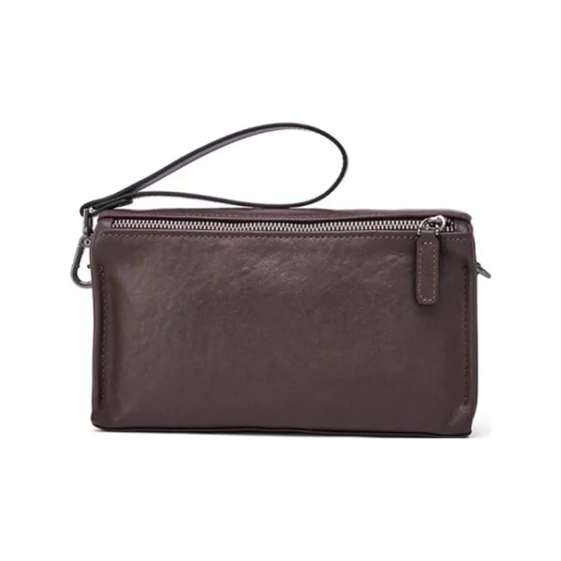 Hush Puppies Top Grain Cow Leather Small Square Bag Handheld Crossbody Bag Shoulder Bag Medium Size Men's Black-8
