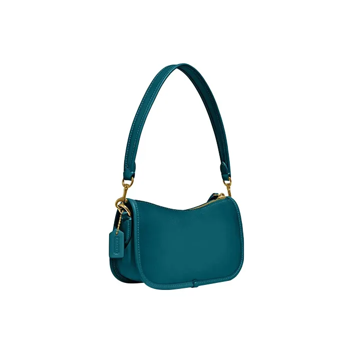 COACH Swinger Leather Shoulder Bag, Pochette, Handbag Women's Lake Green-1
