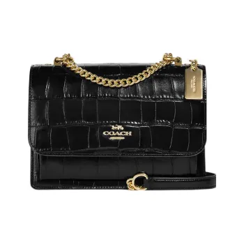 COACH Klare Crocodile Pattern Embossed Leather Small Square Bag Shoulder Bag Crossbody Bag Medium Size Women's Black