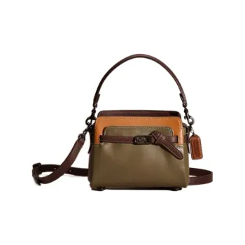 COACH Tate Multicolor Glove Tanned Leather Handbag Shoulder Bag Crossbody Bag Small Size Women's Army Green & Yellow