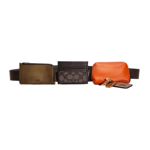 COACH Belt Canvas With Leather And Smooth Leather Combination Card Holder Fanny Pack Mini Unisex Multicolor