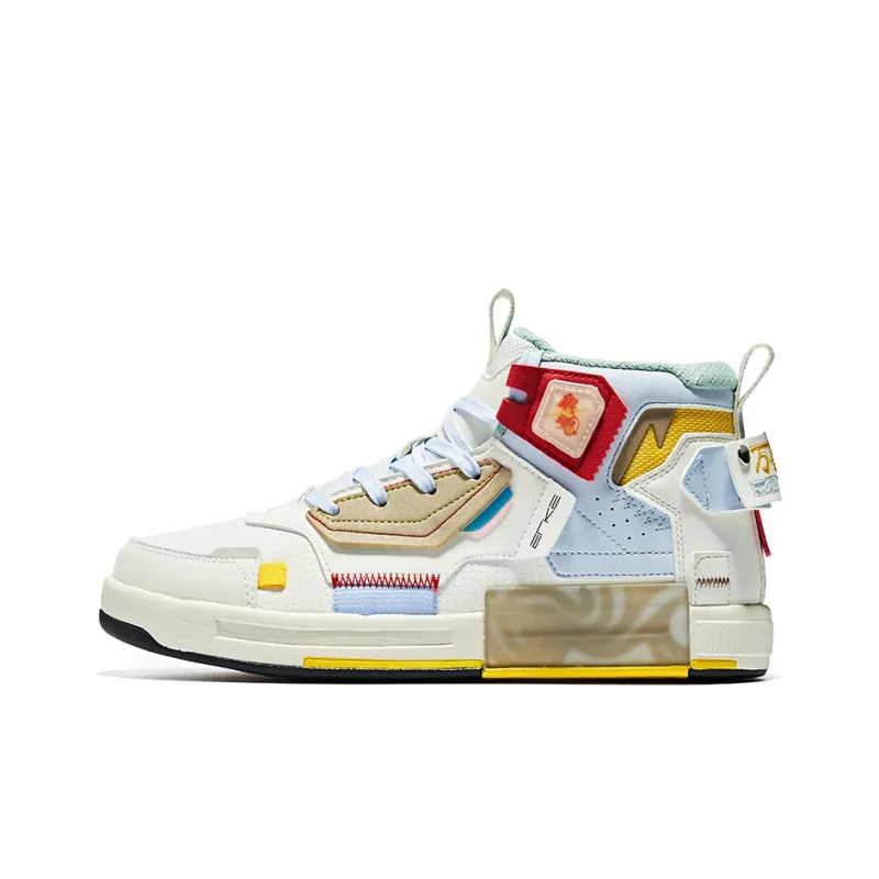 Erke Qidian-Gintama High-Top Skateboard Shoes Women's White Gray Blue-0