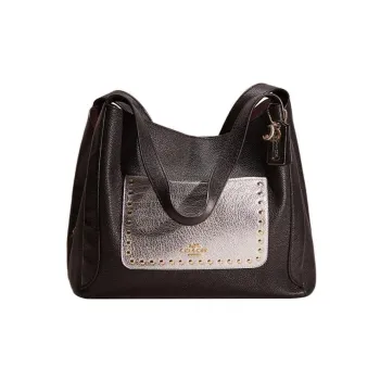 COACH Hadley Pebbled Leather Hobo Bag Handbag Shoulder Bag Women's Black & Silver
