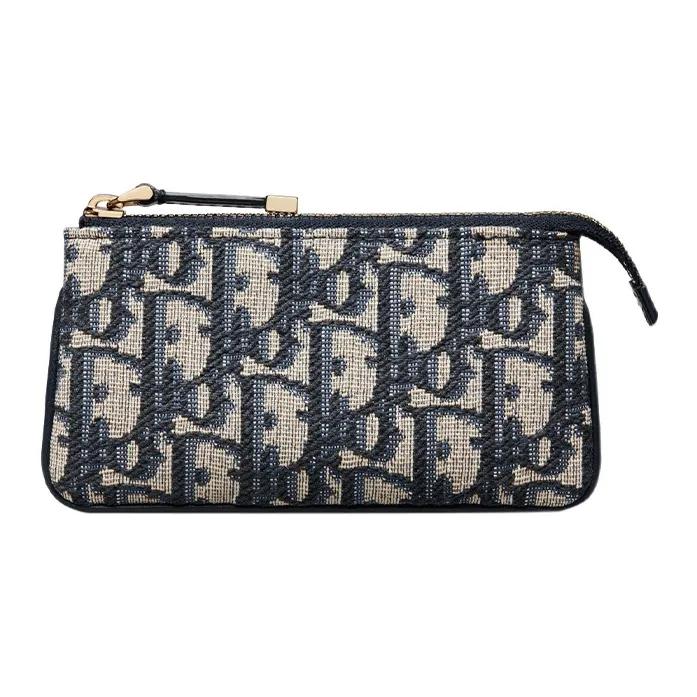 DIOR DiorTravel Twill Jacquard Key Pouch Women's Blue-0