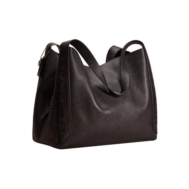 COACH Hadley Pebbled Leather Hobo Bag Handbag Shoulder Bag Women's Black & Silver-1