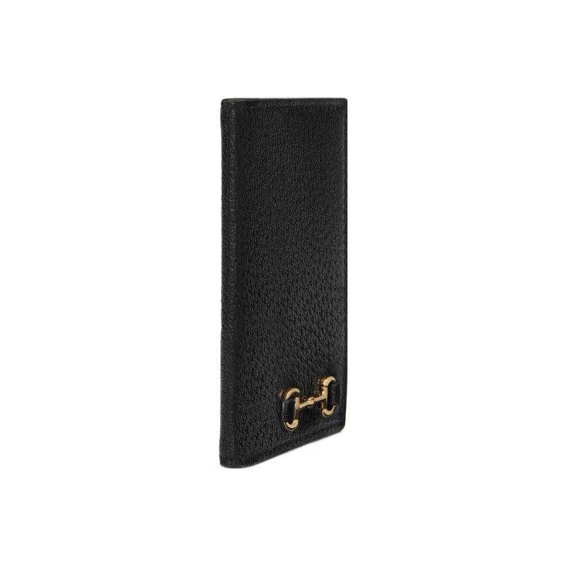 GUCCI Leather Card Clip Card Holder Men's Black-2