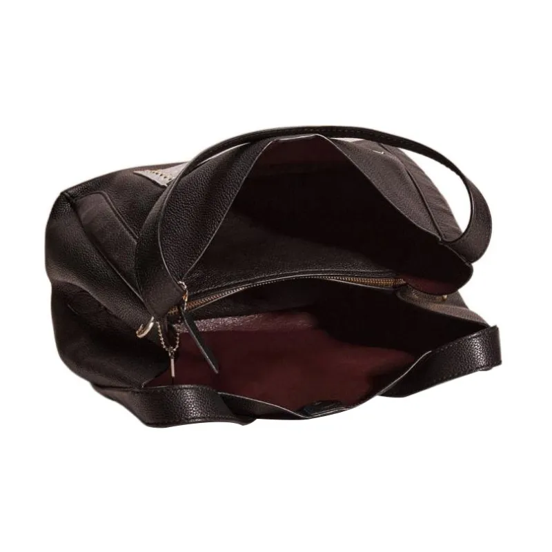 COACH Hadley Pebbled Leather Hobo Bag Handbag Shoulder Bag Women's Black & Silver-2
