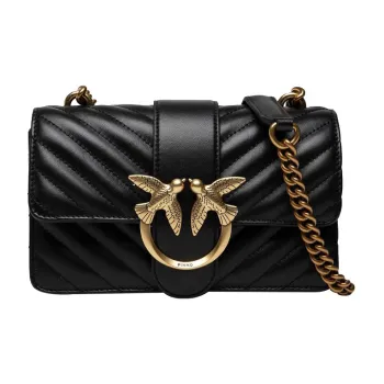 PINKO Puff Sheepskin With Cow Leather Crossbody Bag Trumpets Women's Black