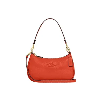 COACH Teri Pebbled Leather Shoulder Bag, Portable Crossbody Bag Women's Orange Red